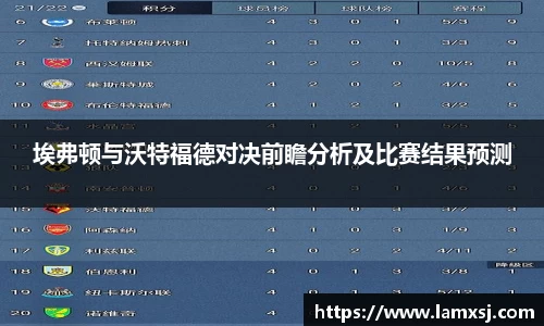 埃弗顿与沃特福德对决前瞻分析及比赛结果预测
